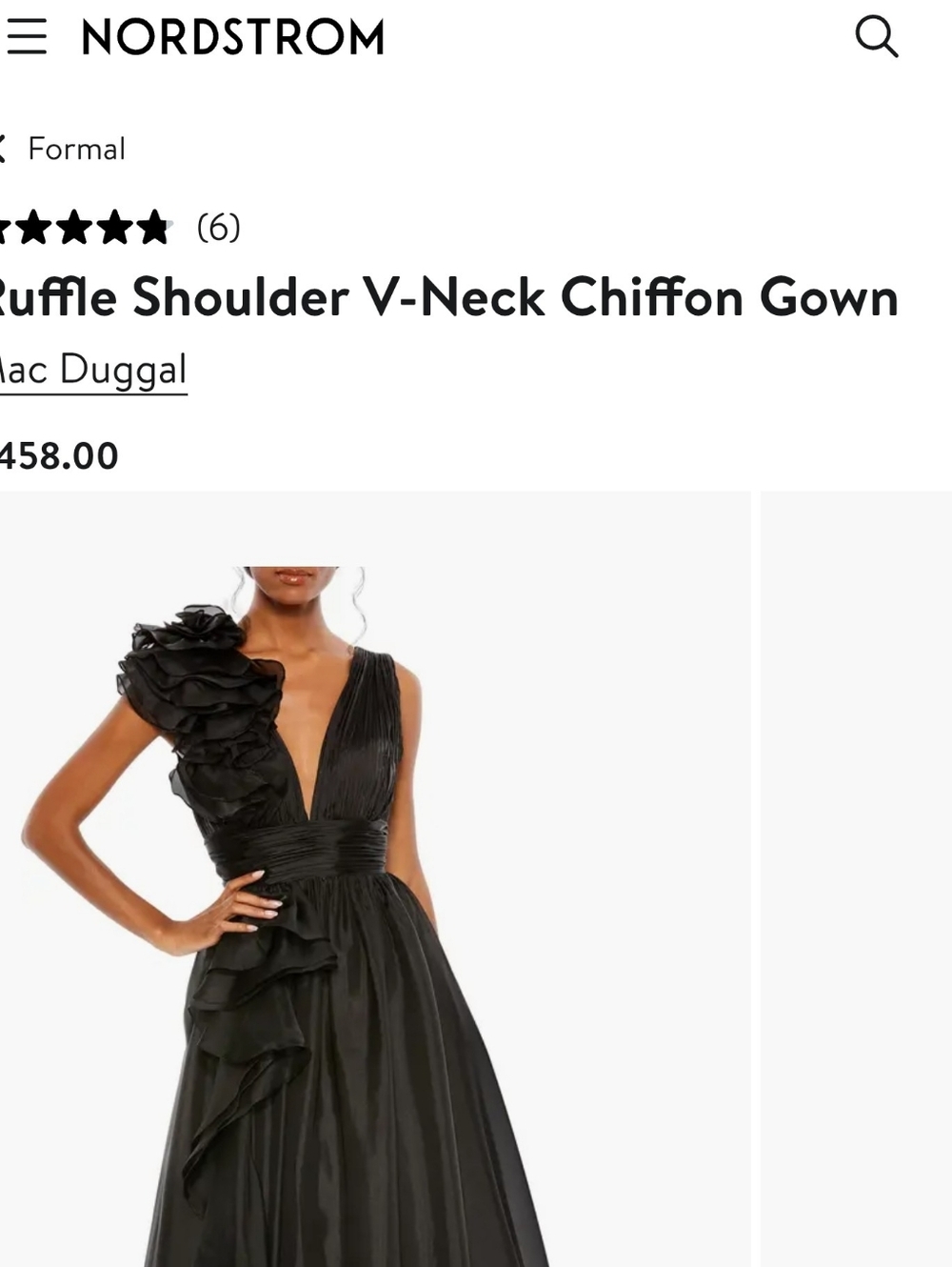 NWOT MAC DUGGGAL Ruffle Shoulder V Neck Chiffon Gown, Black - Picture 10 of 12